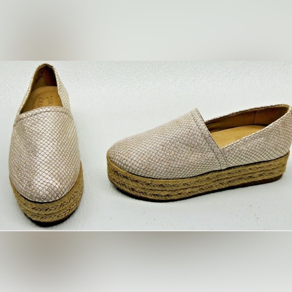 Naturalizer Thea 3 Leather Espadrille Comfort Slip On  Beige Shimmer Size 8.5